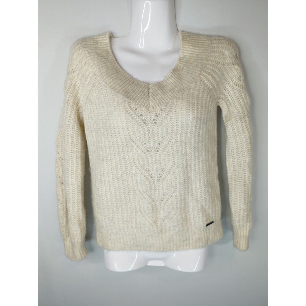 Abercrombie & Fitch Cream Acrylic V-Neck Pullover Sweater Size XS